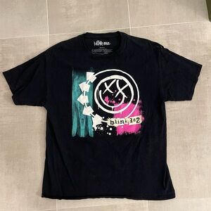 Blink 182 Band Tee Black with Pink and Teal Accents